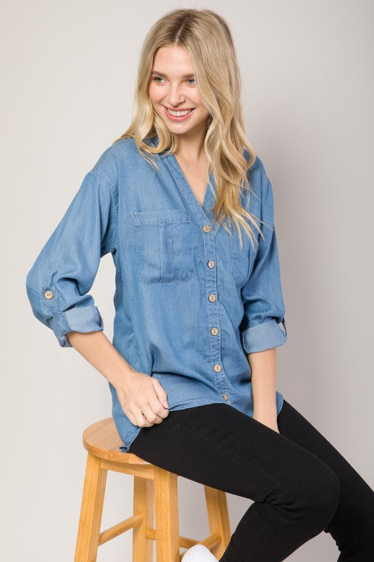 Chambray Button Down Denim Shirt