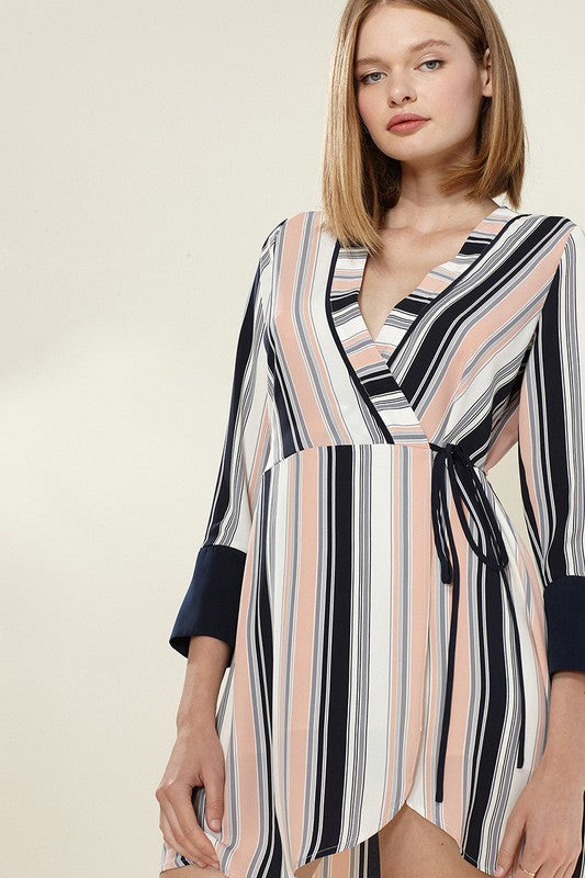 Nurode Multi Stripe Printed Wrap Dress