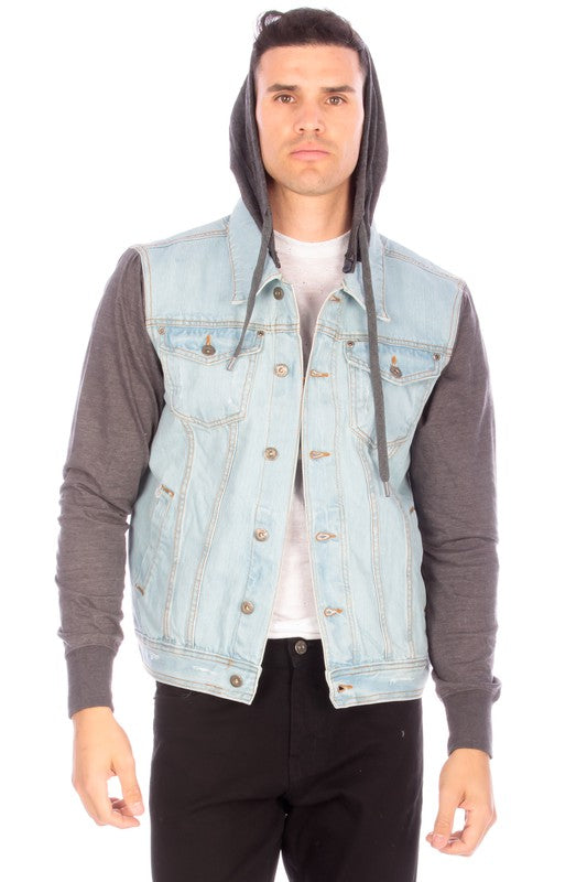 DENIM JACKET WITH HOOD   LIGHT   BLUE