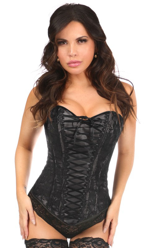 Black Lace Up Overbust Corset w/Black Lace