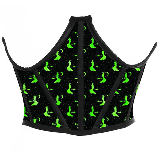 Black & Green Witches Satin Open Cup Waist Cincher