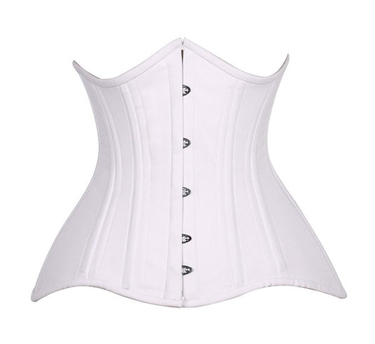 White Cotton Steel Boned Waist Cincher Corset