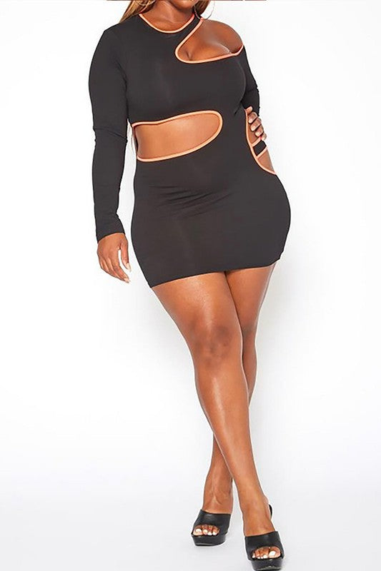 Plus Size Neon Trim Cut Out Bodycon Mini Dress