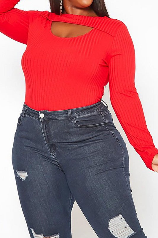 Plus Size Ribbed Knit Long Sleeve Top