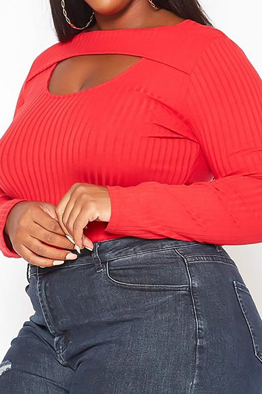 Plus Size Ribbed Knit Long Sleeve Top