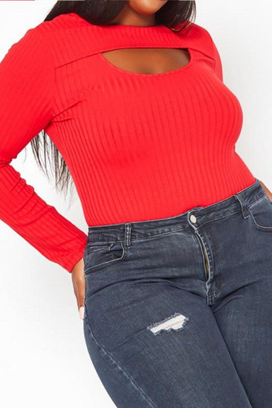 Plus Size Ribbed Knit Long Sleeve Top