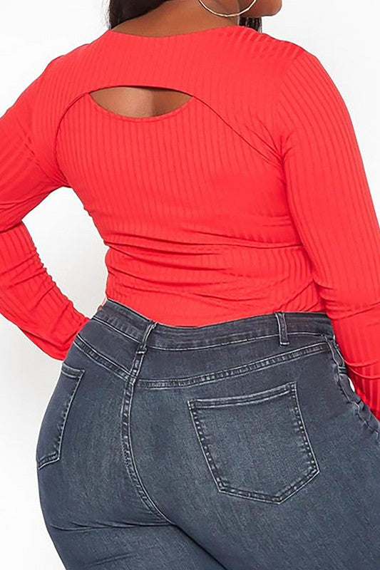 Plus Size Ribbed Knit Long Sleeve Top