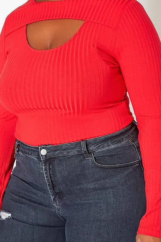 Plus Size Ribbed Knit Long Sleeve Top