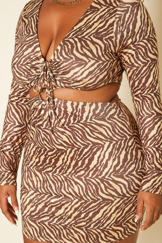 Plus Size Zebra Pattern Cut Out Mini Dress