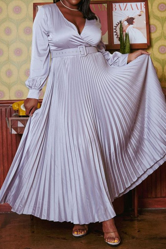 Plus Size Pleated Maxi Flare Dress