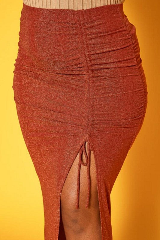 Plus Size Drawstring Hem Shimmer Maxi Skirt