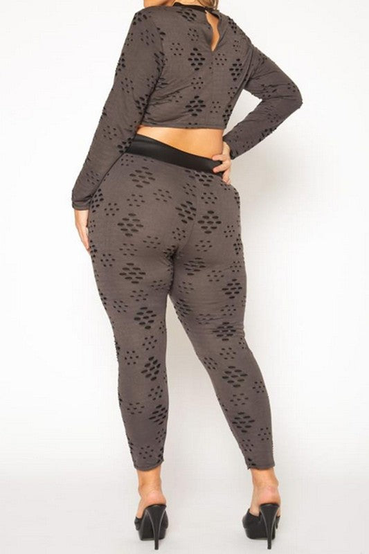 Plus Size Distressed Crop Top & Legging Set