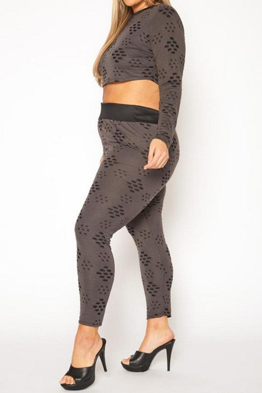 Plus Size Distressed Crop Top & Legging Set