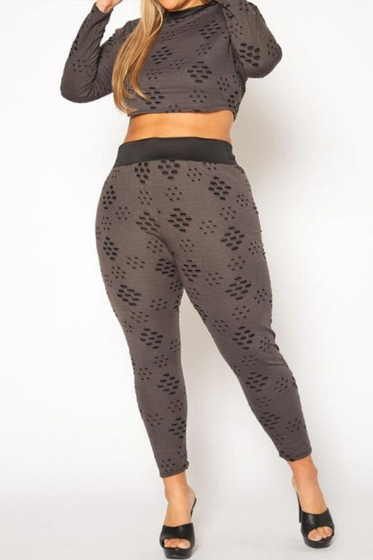 Plus Size Distressed Crop Top & Legging Set