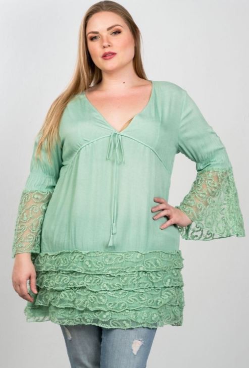 Lace Hem V Neck Tunic Top