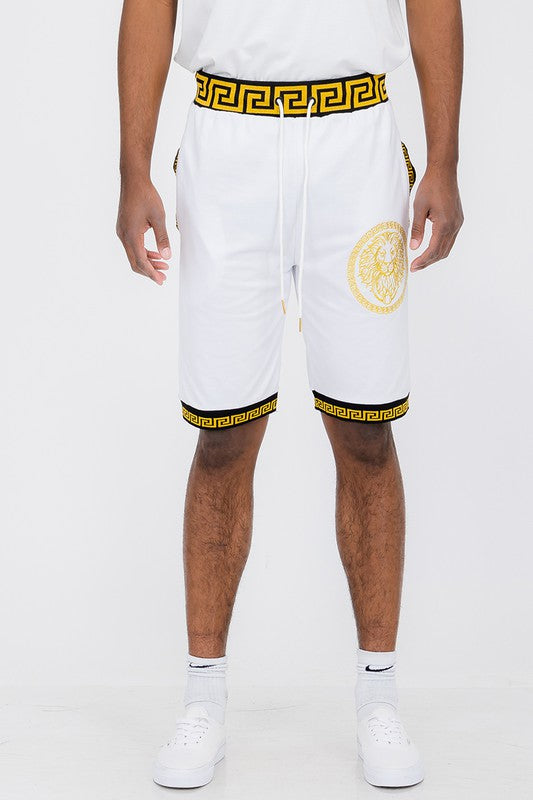 Mens Lion Head Black and Gold Detail Shorts