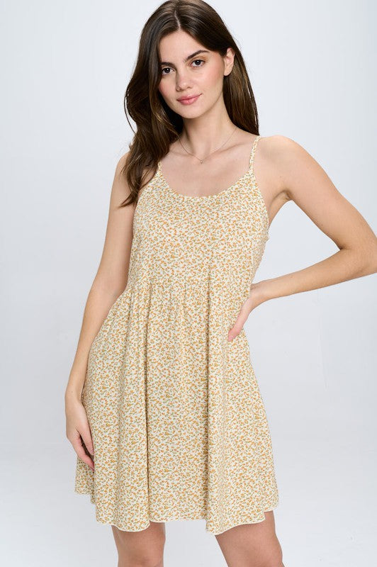 Babydoll loose fit tank dress with ditsy floral