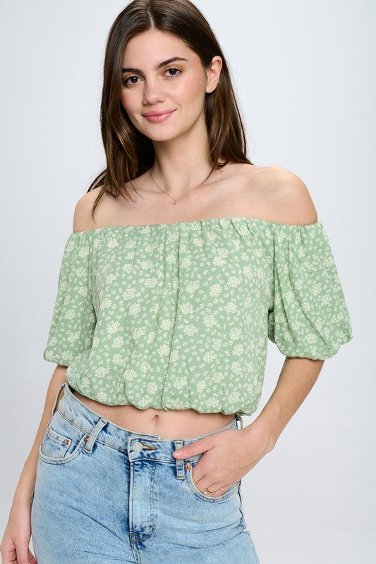 Off shoulder short bubble sleeves blouse top