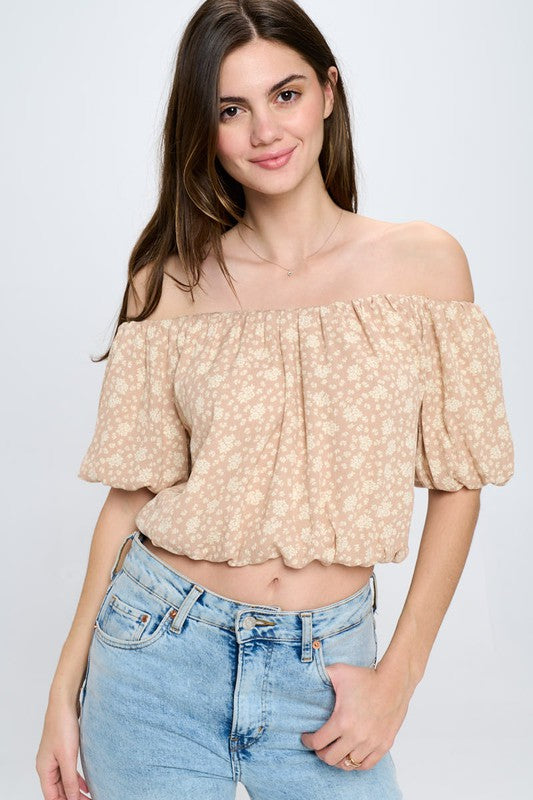 Off shoulder short bubble sleeves blouse top