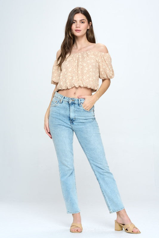 Off shoulder short bubble sleeves blouse top