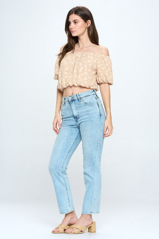 Off shoulder short bubble sleeves blouse top