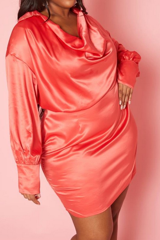 Plus Size Satin Cowl Neck Mini Dress