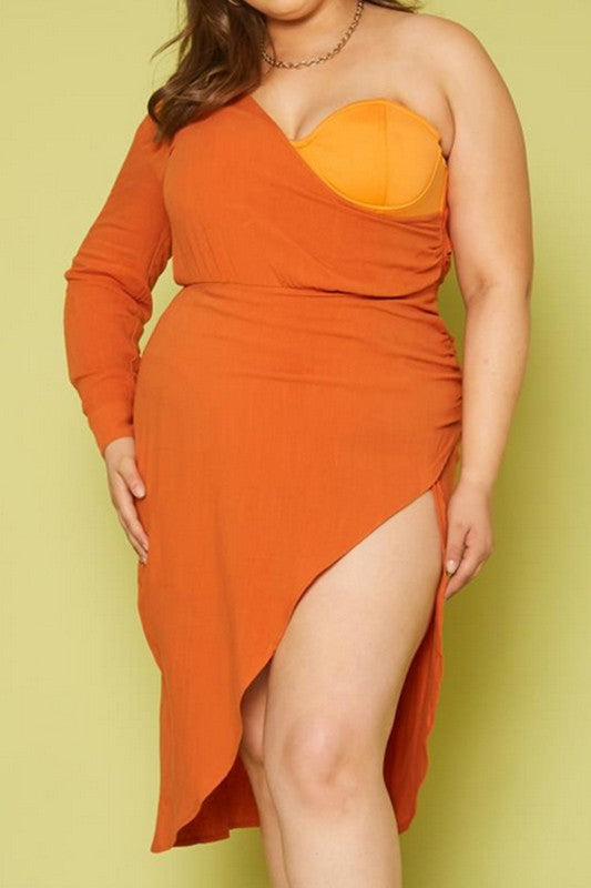 Plus Size One Sleeve Asymmetric Dress