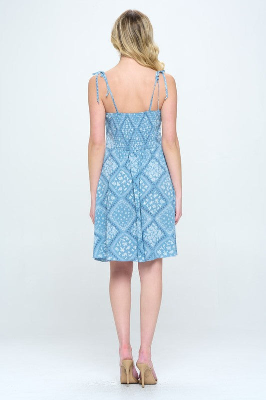 A-Line Dress with tie shoulder smocked back