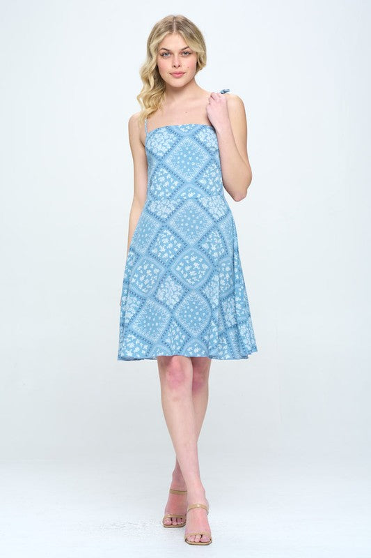 A-Line Dress with tie shoulder smocked back