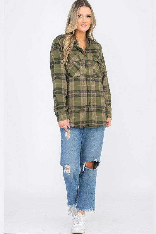 Womens Boyfriend Flannel Shirt S L ONLY