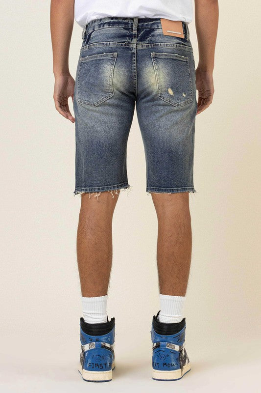 BORO STITCH HEAVY RIP&REPAIR DENIM SHORTS