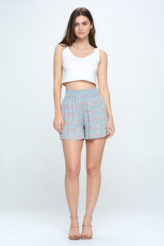 Smock waisted flare short pants