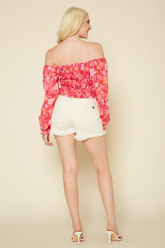 PLEIONE FLORAL WIDE RUCHED TOP