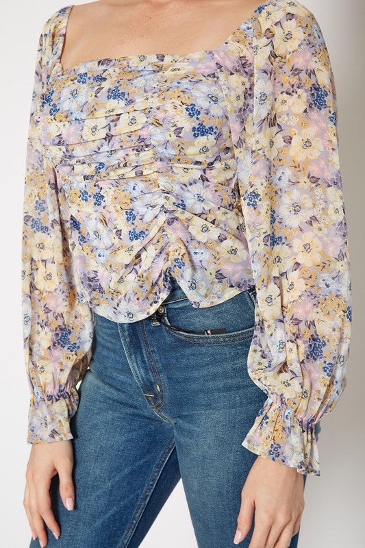 PLEIONE FLORAL WIDE RUCHED TOP