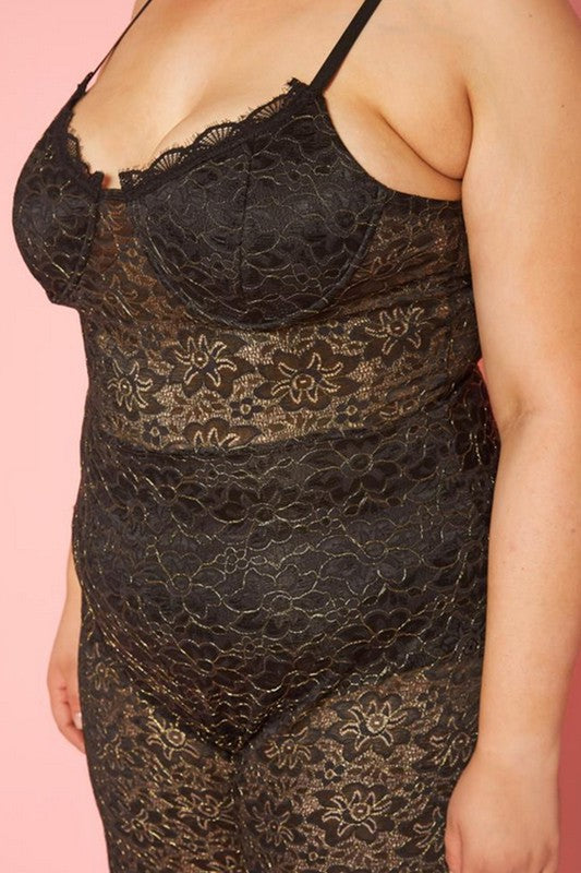 Plus Size Metallic Floral Lace Jumpsuit