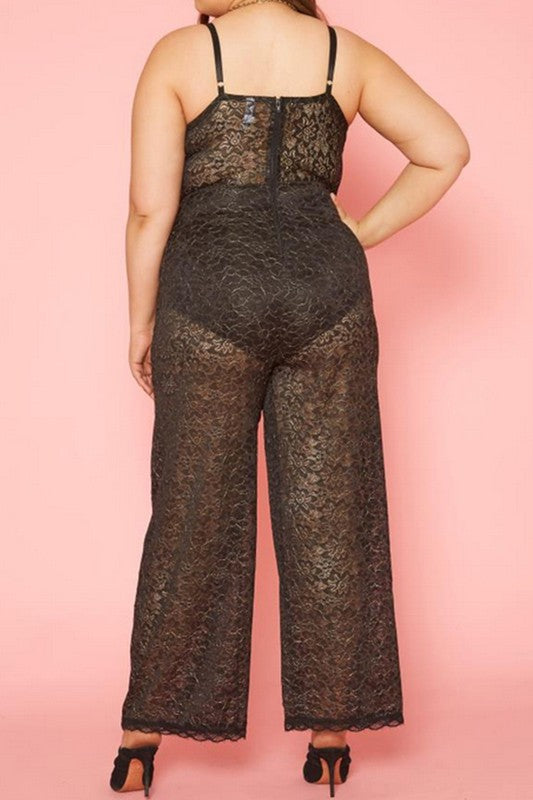 Plus Size Metallic Floral Lace Jumpsuit