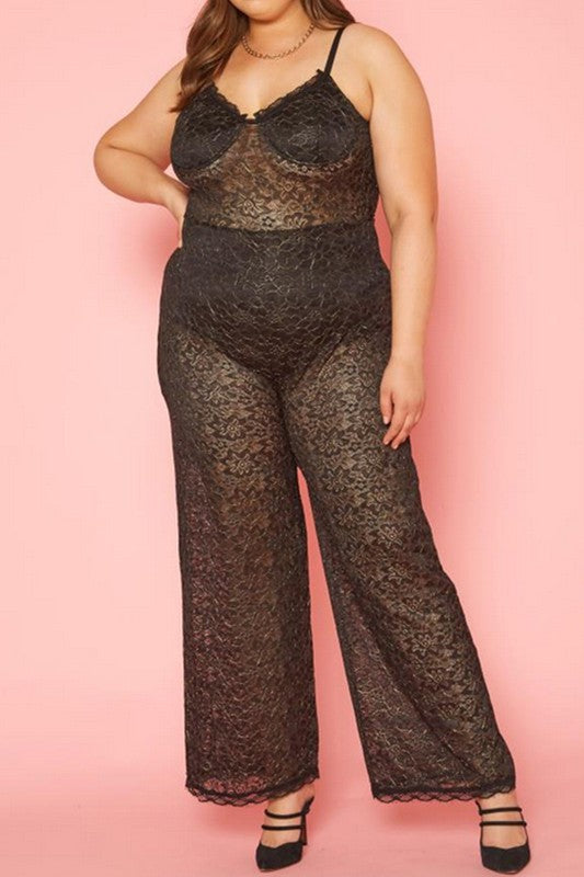 Plus Size Metallic Floral Lace Jumpsuit