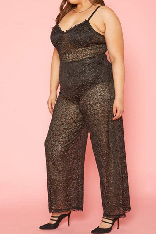 Plus Size Metallic Floral Lace Jumpsuit