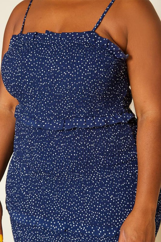 Plus Size Shirred Polka Dot Maxi Dress