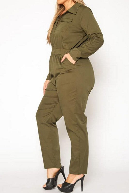 Plus Size Olive Cargo Jumpsuit