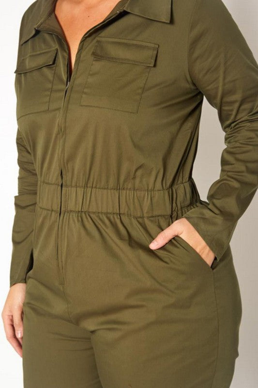 Plus Size Olive Cargo Jumpsuit