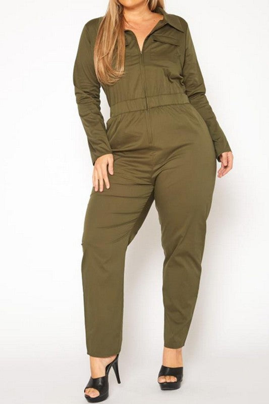 Plus Size Olive Cargo Jumpsuit