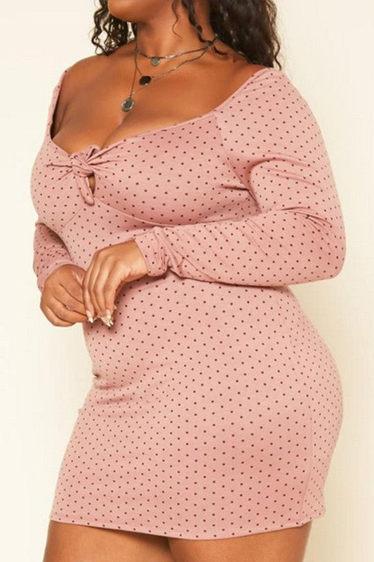 Plus Size Polka Dot Long Sleeve Mini Dress