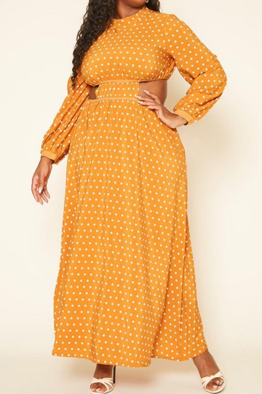 Plus Size Polka Dot Flare Maxi Dress