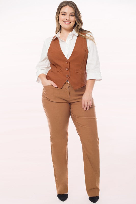 Plus Size Button Down Solid Vest