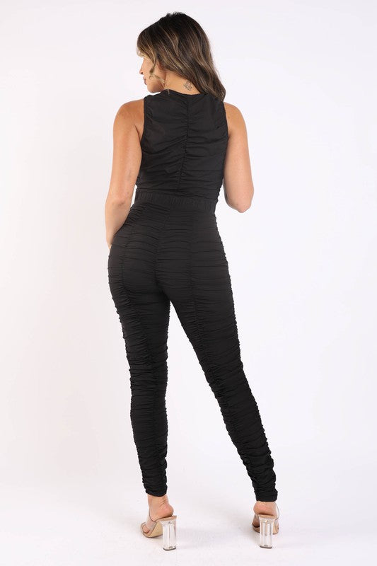 Track Zipper All Over Ruched Jumpsuit