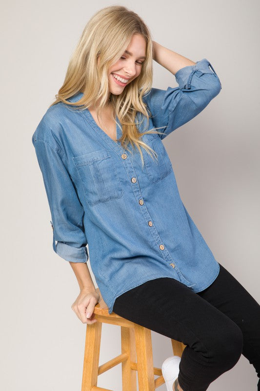 Chambray Button Down Denim Shirt