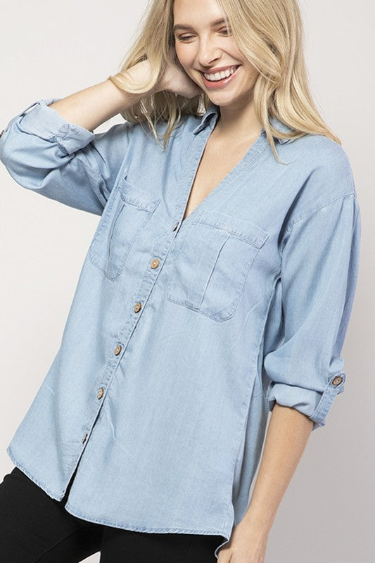 Chambray Button Down Denim Shirt