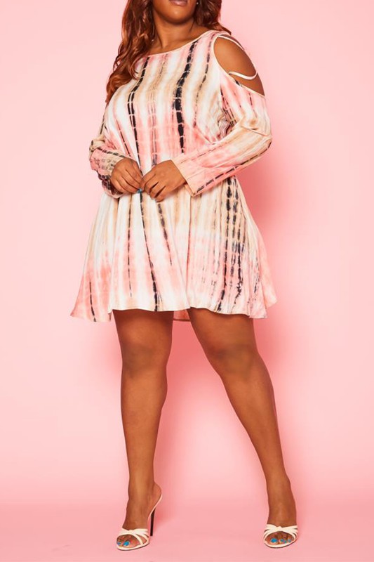 Plus Size Cold Shoulder Tie Dye Mini Dress