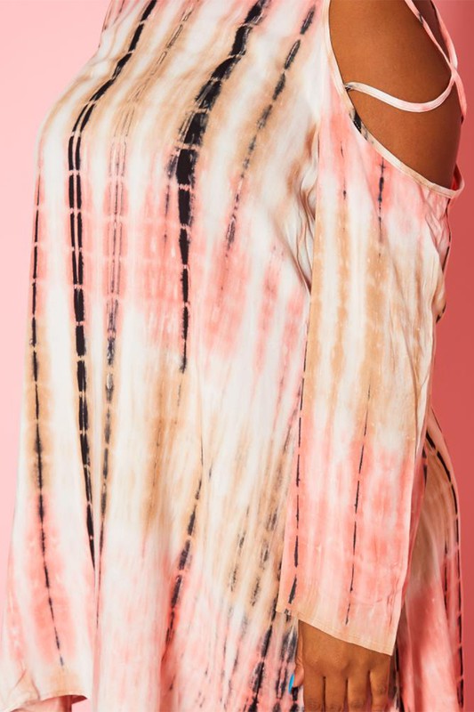 Plus Size Cold Shoulder Tie Dye Mini Dress